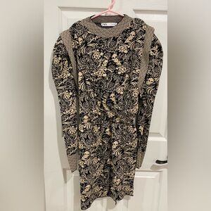 ZARA Knit Black Cream Knit Sweater Dress Size Medium